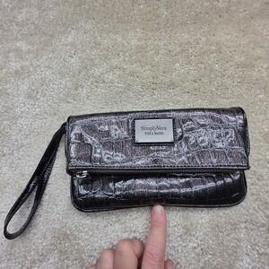 Simply Vera Vera Wang Metallic Gunmetal Croc Embossed Foldover Wristlet Clutch